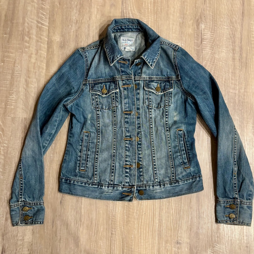Old Navy Y2K Denim Trucker Jacket Women’s S Blue Button Front Classic Jean Coat - Picture 3 of 10